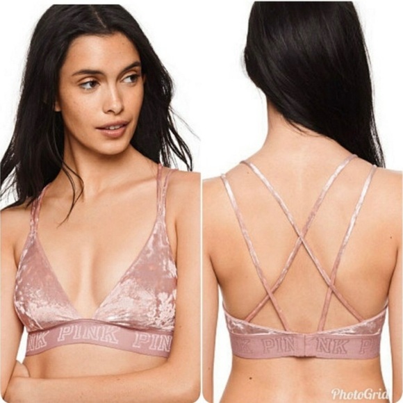 PINK Victoria’s Secret Unlined Pink Velvet Triangle Bralette Small Women’s - Picture 1 of 9